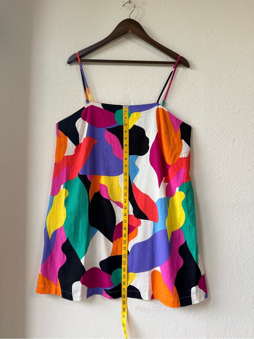A New Day Colorful Abstract Print Spaghetti Strap Linen Mini Dress Size L - Picture 6 of 7